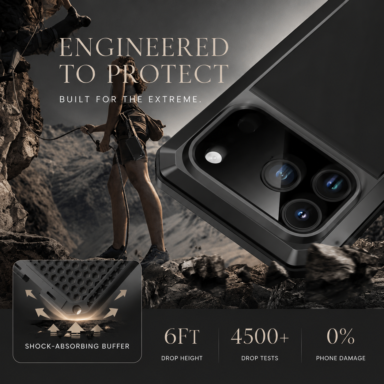 Premium iPhone Case Camera Lens Protection Shockproof Protective Cover Built In Screen Protection Heavy Duty Metal Armor TPU PC Design