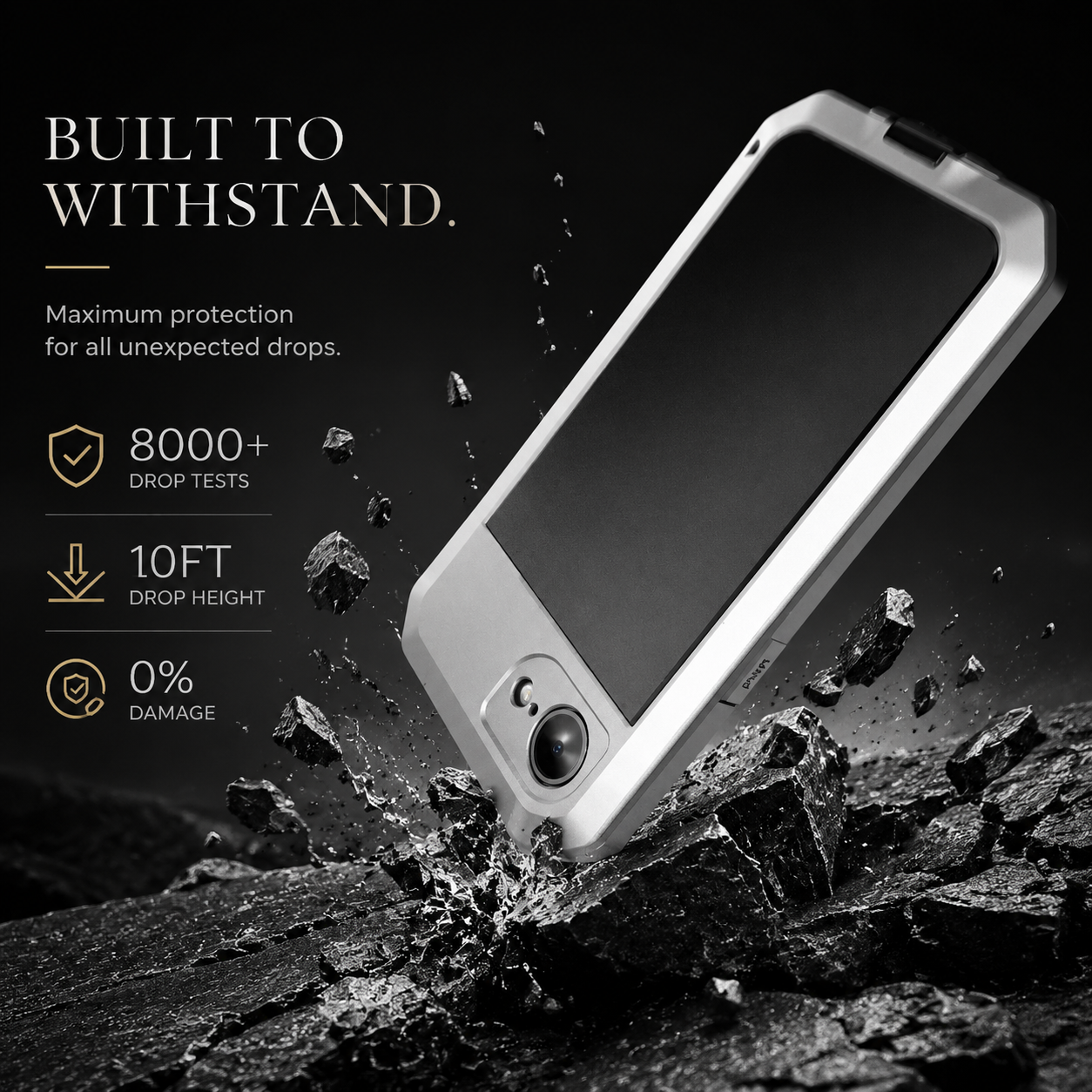 Premium iPhone Case Camera Lens Protection Shockproof Protective Cover Built In Screen Protection Heavy Duty Metal Armor TPU PC Design