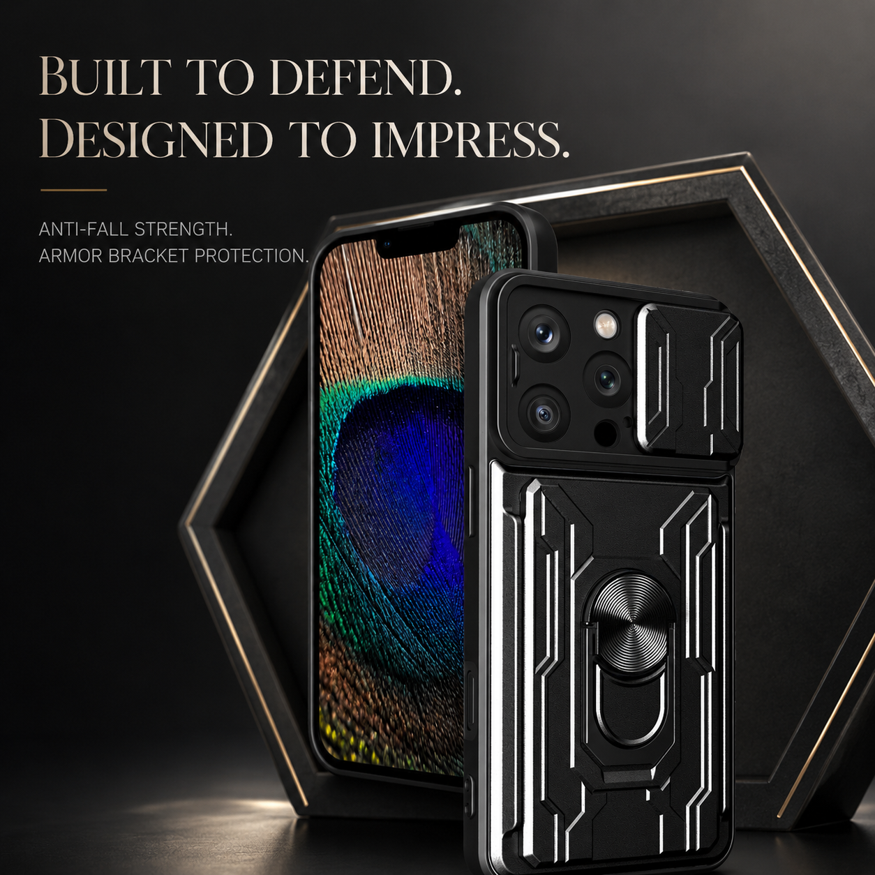 Premium iPhone Case Camera Lens Protection Shockproof Protective Cover Card Holder Ring Stand Magnetic Mount Dual Layer Armor Design