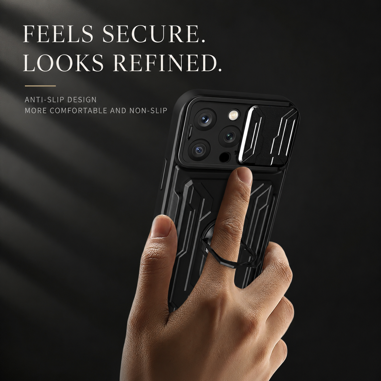 Premium iPhone Case Camera Lens Protection Shockproof Protective Cover Card Holder Ring Stand Magnetic Mount Dual Layer Armor Design