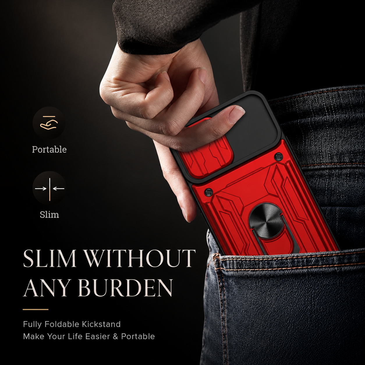 Premium iPhone Case Camera Lens Protection Shockproof Protective Cover Card Holder Ring Stand Magnetic Mount Dual Layer Armor Design