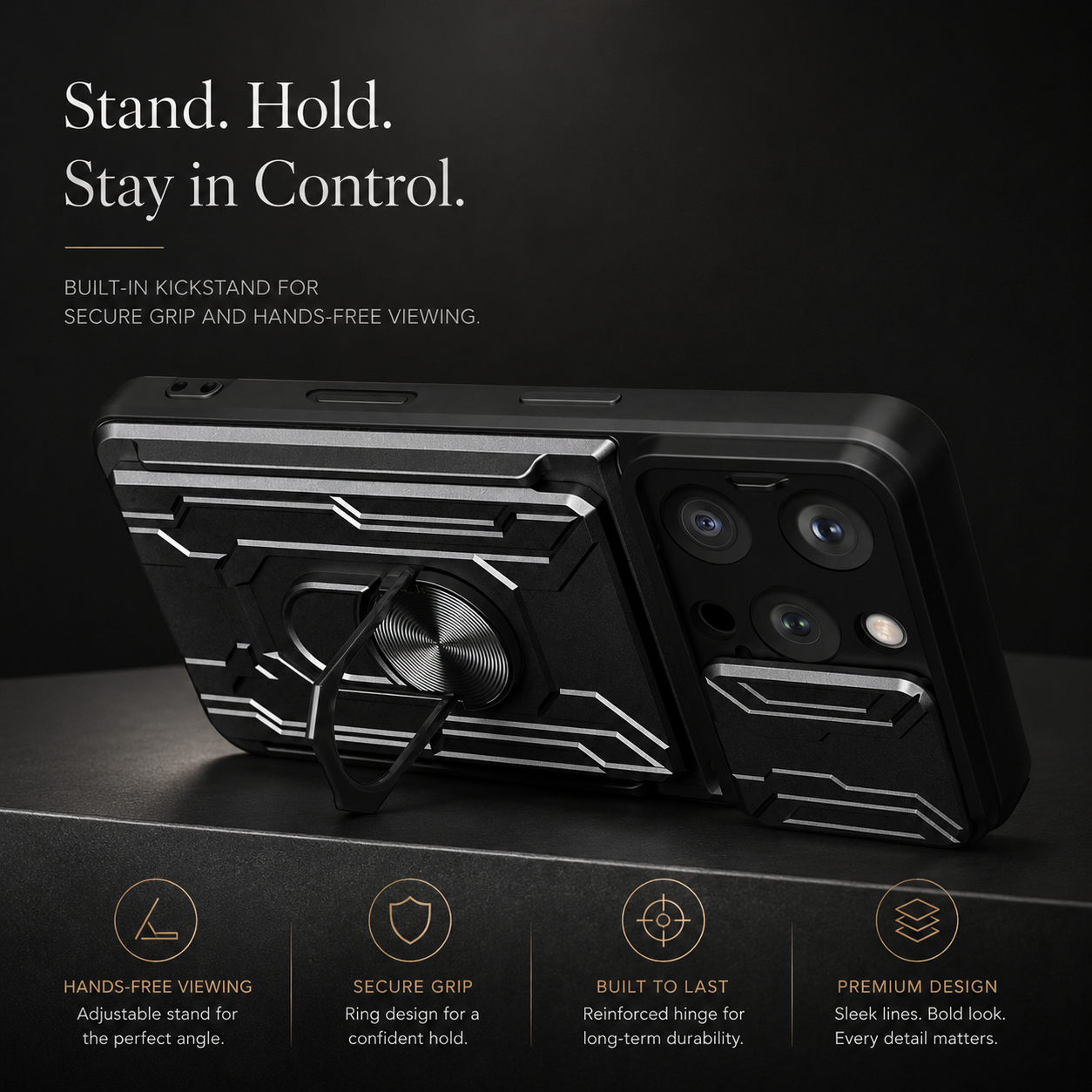 Premium iPhone Case Camera Lens Protection Shockproof Protective Cover Card Holder Ring Stand Magnetic Mount Dual Layer Armor Design