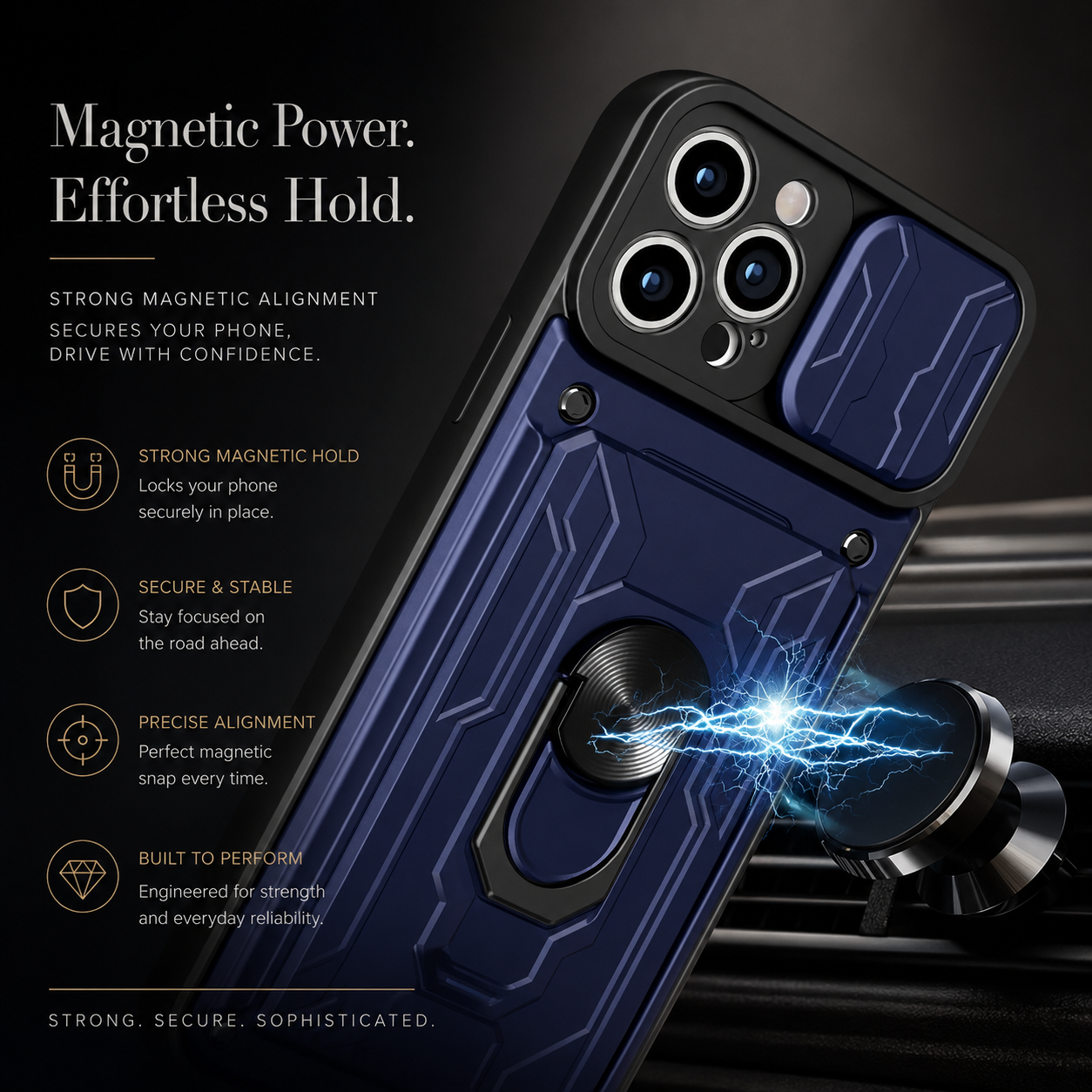 Premium iPhone Case Camera Lens Protection Shockproof Protective Cover Card Holder Ring Stand Magnetic Mount Dual Layer Armor Design