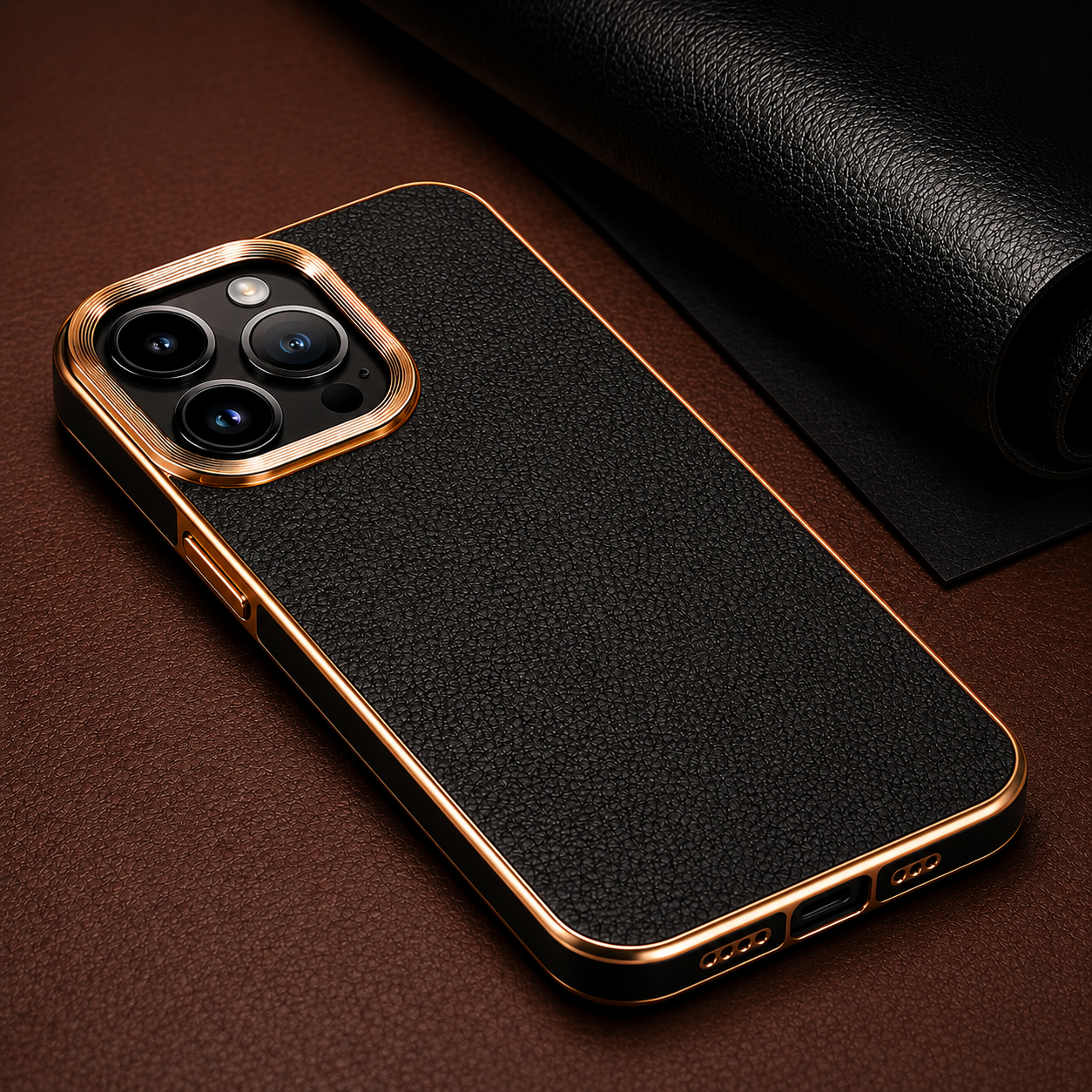 Premium iPhone Case Camera Lens Protection Shockproof Protective Cover Genuine Leather Non Slip Anti Fingerprint Electroplated Design