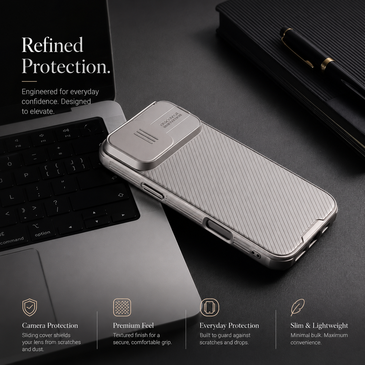 Premium iPhone Case Camera Lens Protection Shockproof Protective Cover Magnetic Back Sliding Camera Cover Rugged TPU PC Design
