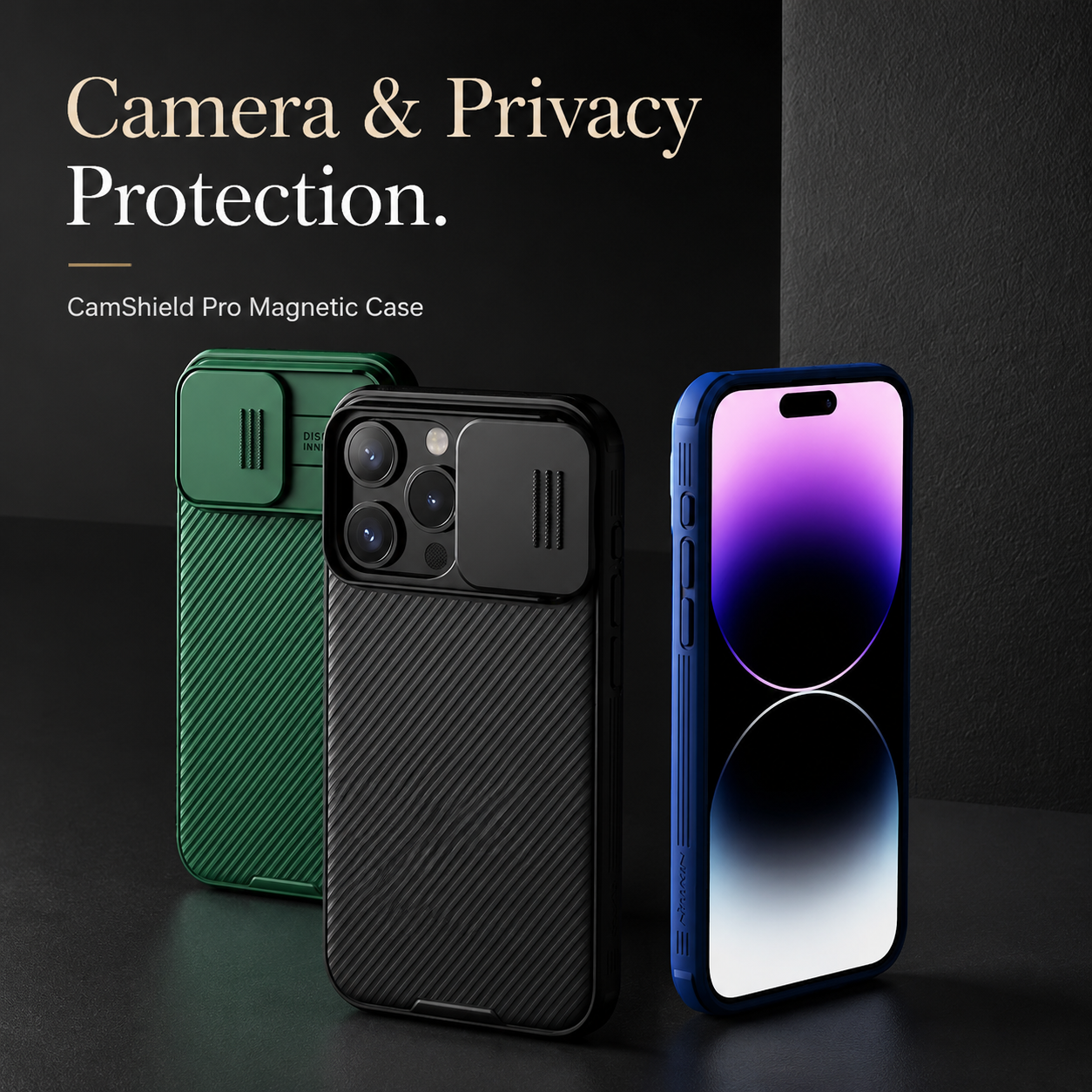 Premium iPhone Case Camera Lens Protection Shockproof Protective Cover Magnetic Back Sliding Camera Cover Rugged TPU PC Design