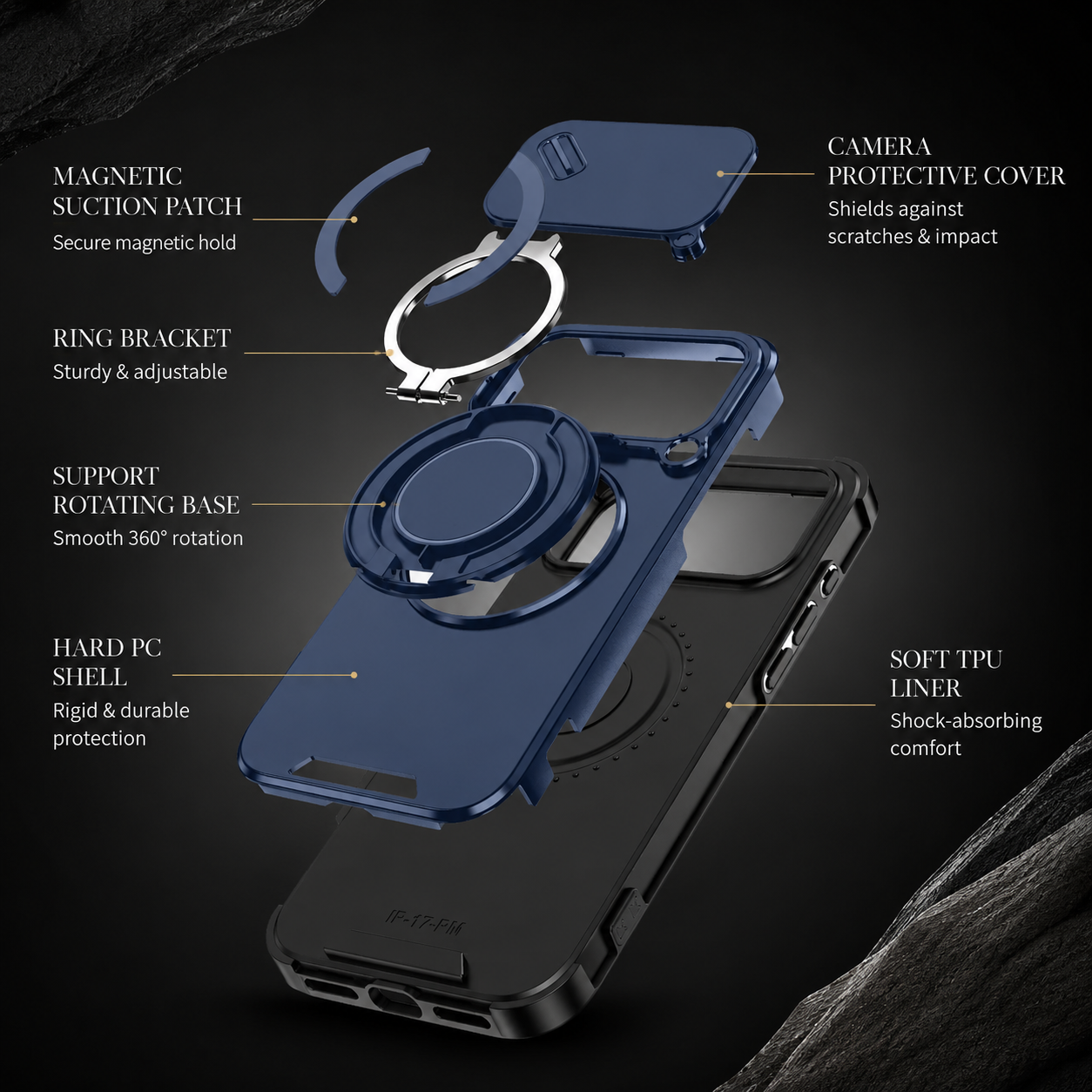 Premium iPhone Case Camera Lens Protection Shockproof Protective Cover Magnetic Stand Heavy Duty Armor Anti Fingerprint Anti Scratch Design