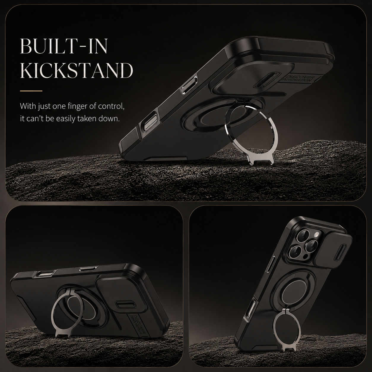 Premium iPhone Case Camera Lens Protection Shockproof Protective Cover Magnetic Stand Heavy Duty Armor Anti Fingerprint Anti Scratch Design