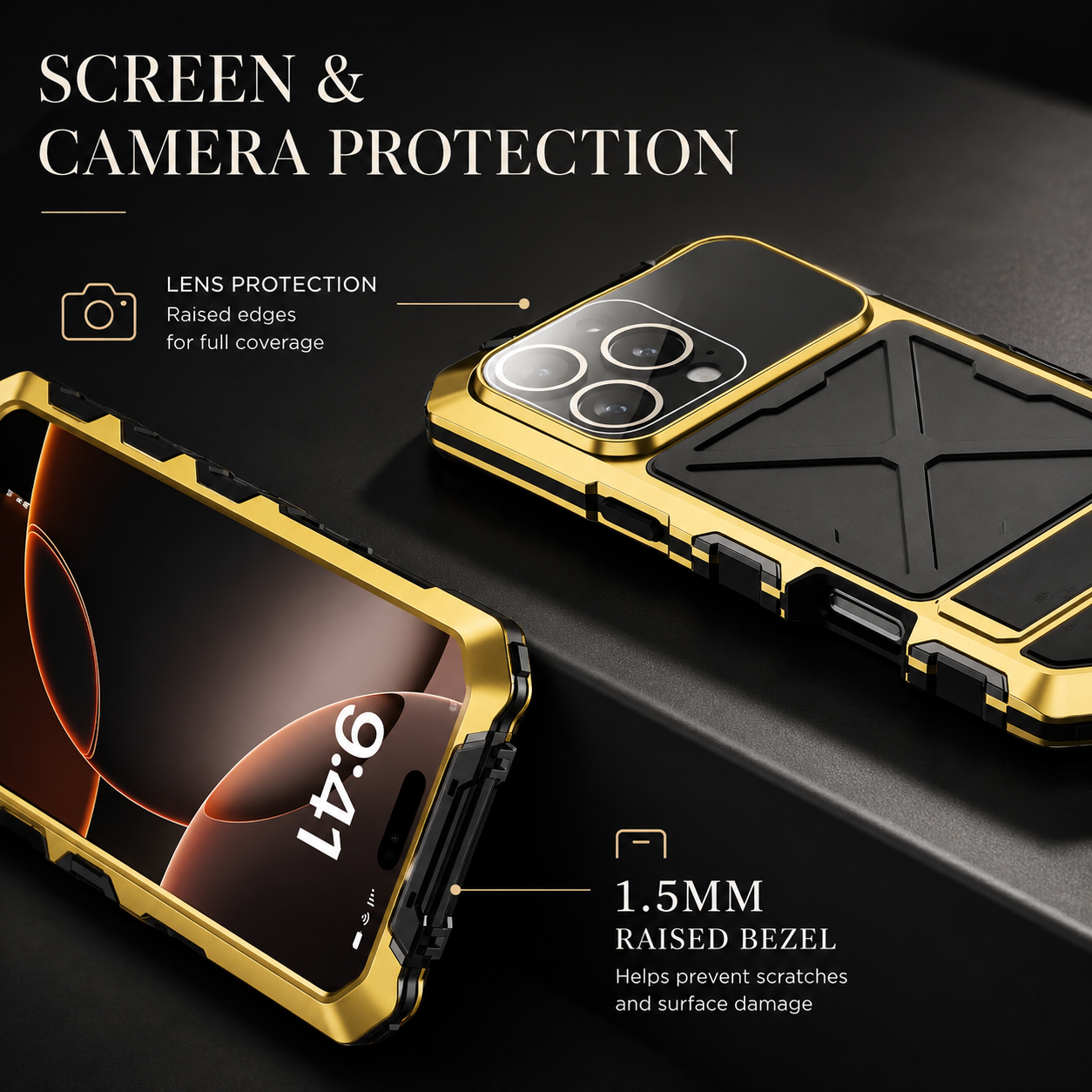 Premium iPhone Case Camera Lens Protection Shockproof Protective Cover Metal Bumper Anti Fall Grip Rugged Lightweight Design