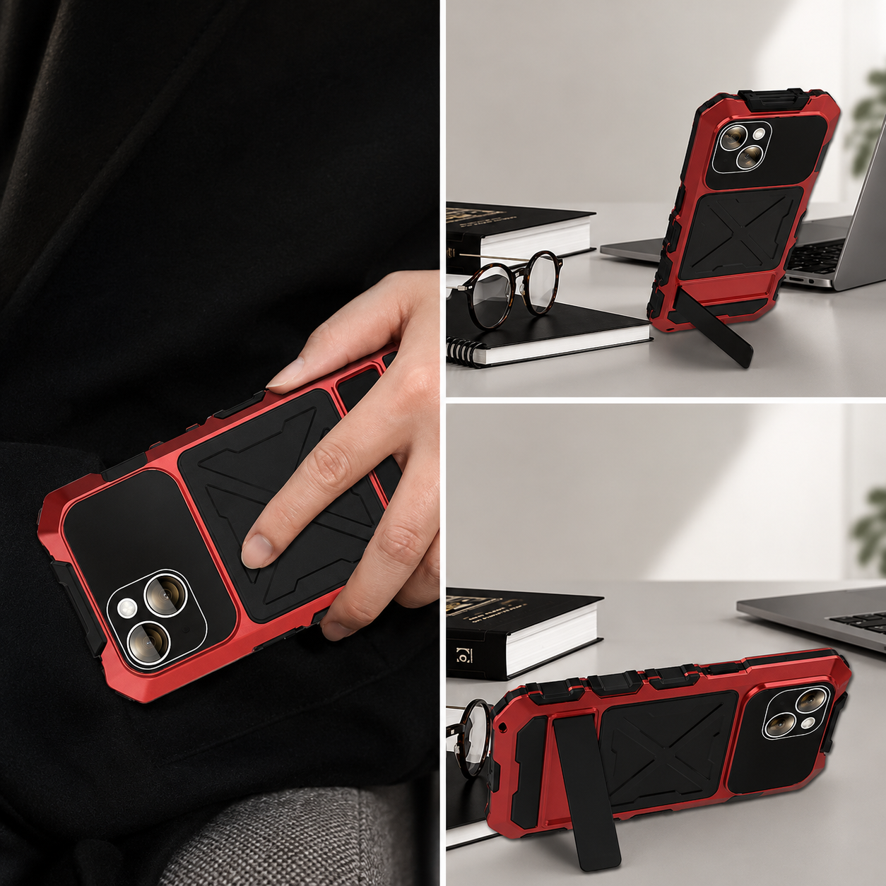 Premium iPhone Case Camera Lens Protection Shockproof Protective Cover Metal Bumper Anti Fall Grip Rugged Lightweight Design