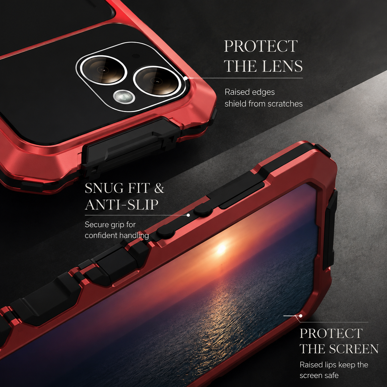 Premium iPhone Case Camera Lens Protection Shockproof Protective Cover Metal Bumper Anti Fall Grip Rugged Lightweight Design