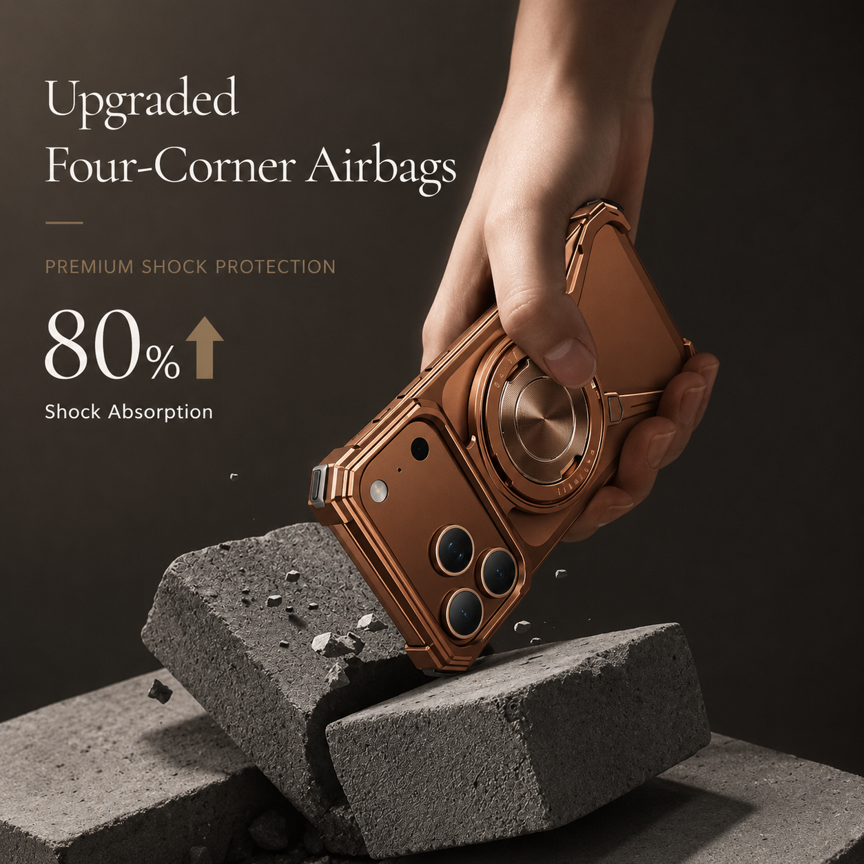 Premium iPhone Case Camera Lens Protection Shockproof Protective Cover Metal Bumper Ring Stand Frameless Anti Slip Design