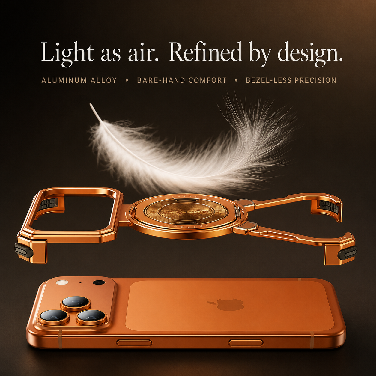 Premium iPhone Case Camera Lens Protection Shockproof Protective Cover Metal Bumper Ring Stand Frameless Anti Slip Design