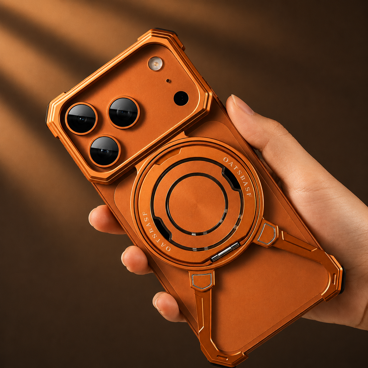 Premium iPhone Case Camera Lens Protection Shockproof Protective Cover Metal Bumper Ring Stand Frameless Anti Slip Design