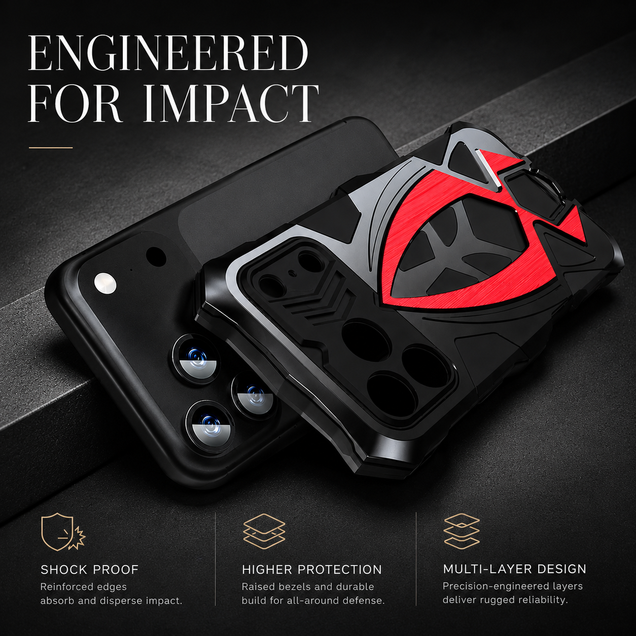 Premium iPhone Case Camera Lens Protection Shockproof Protective Cover Metal Frame Armor Anti Scratch Dustproof Rugged Design