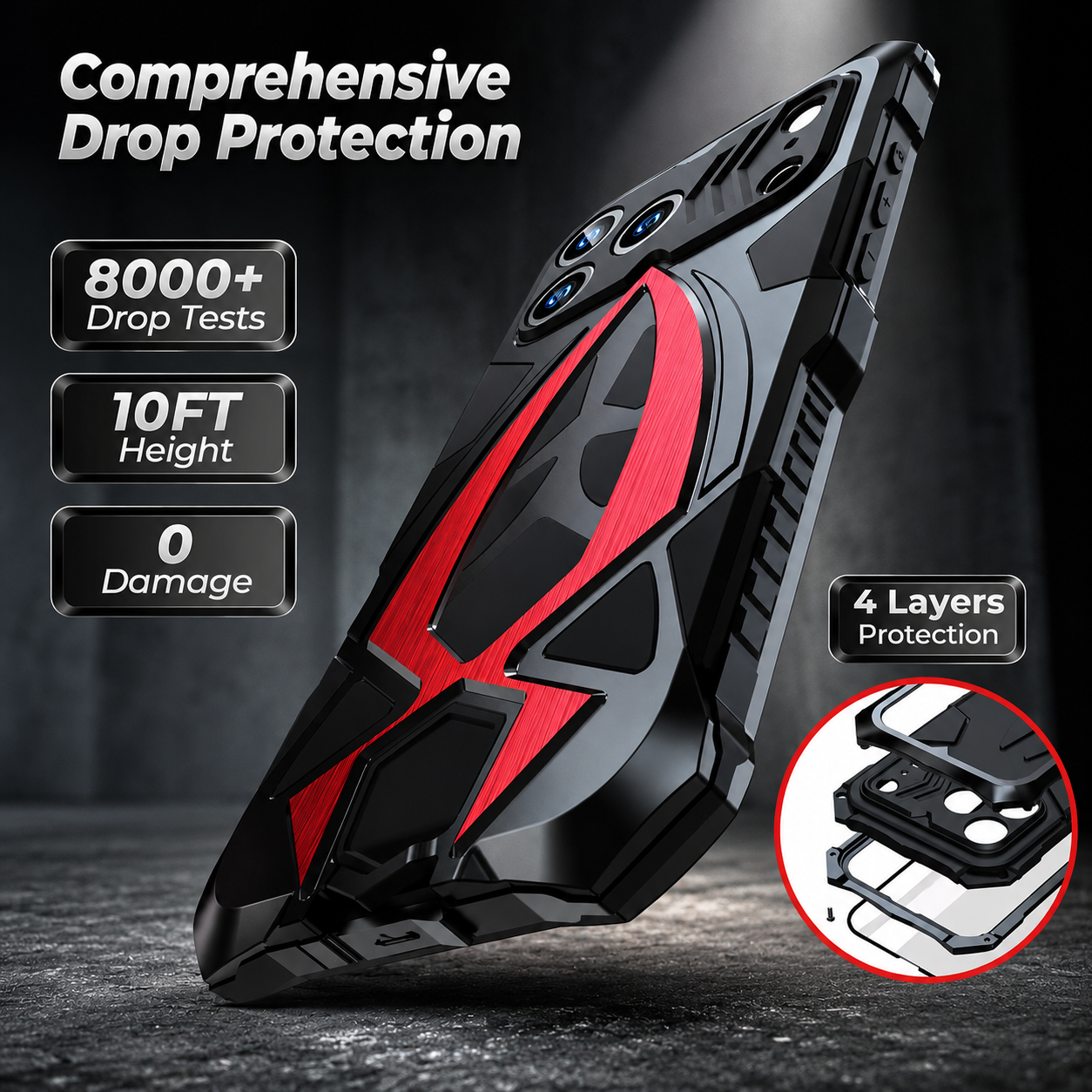 Premium iPhone Case Camera Lens Protection Shockproof Protective Cover Metal Frame Armor Anti Scratch Dustproof Rugged Design