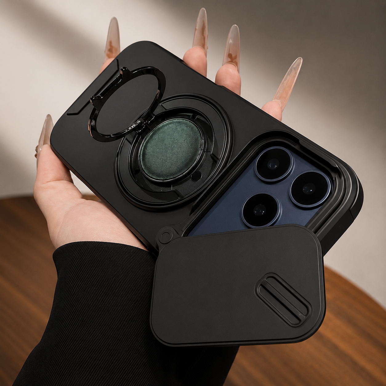 Premium iPhone Case Camera Lens Protection Shockproof Protective Cover Military Armor Magnetic Ring Stand Dual Layer Drop Resistant Bumper Design