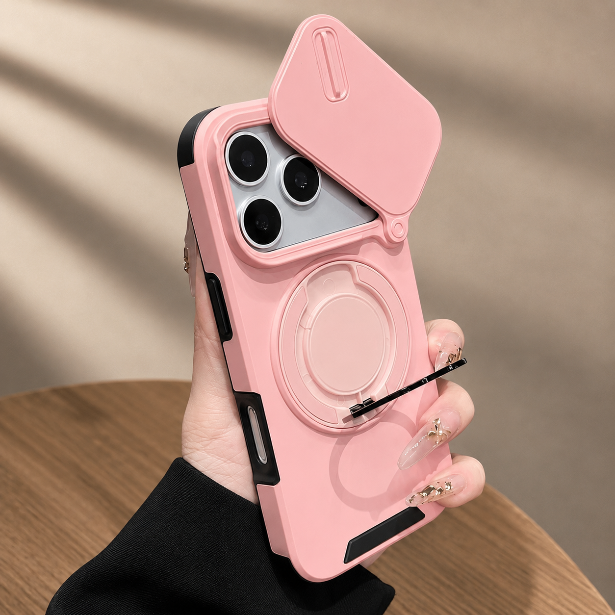Premium iPhone Case Camera Lens Protection Shockproof Protective Cover Military Armor Magnetic Ring Stand Dual Layer Drop Resistant Bumper Design