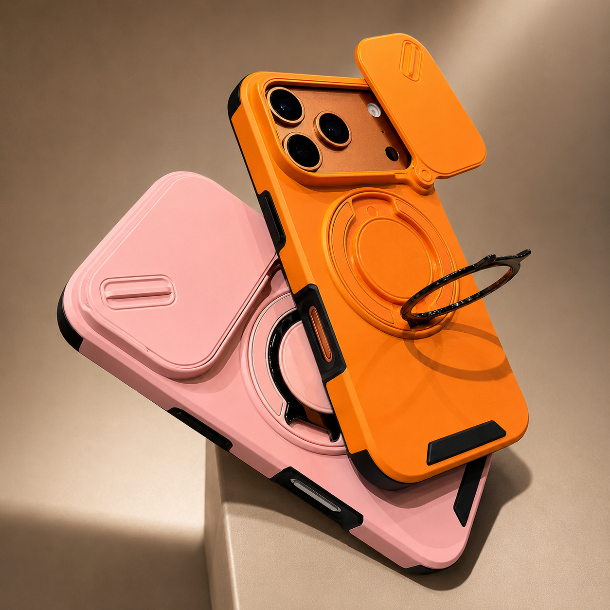 Premium iPhone Case Camera Lens Protection Shockproof Protective Cover Military Armor Magnetic Ring Stand Dual Layer Drop Resistant Bumper Design