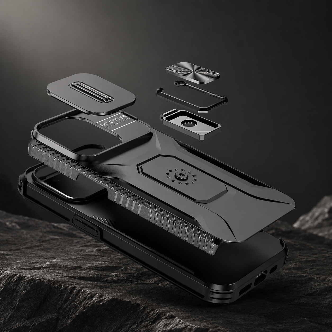 Premium iPhone Case Camera Lens Protection Shockproof Protective Cover Slide Camera Cover Rotary Stand Military Grade Anti Slip Design