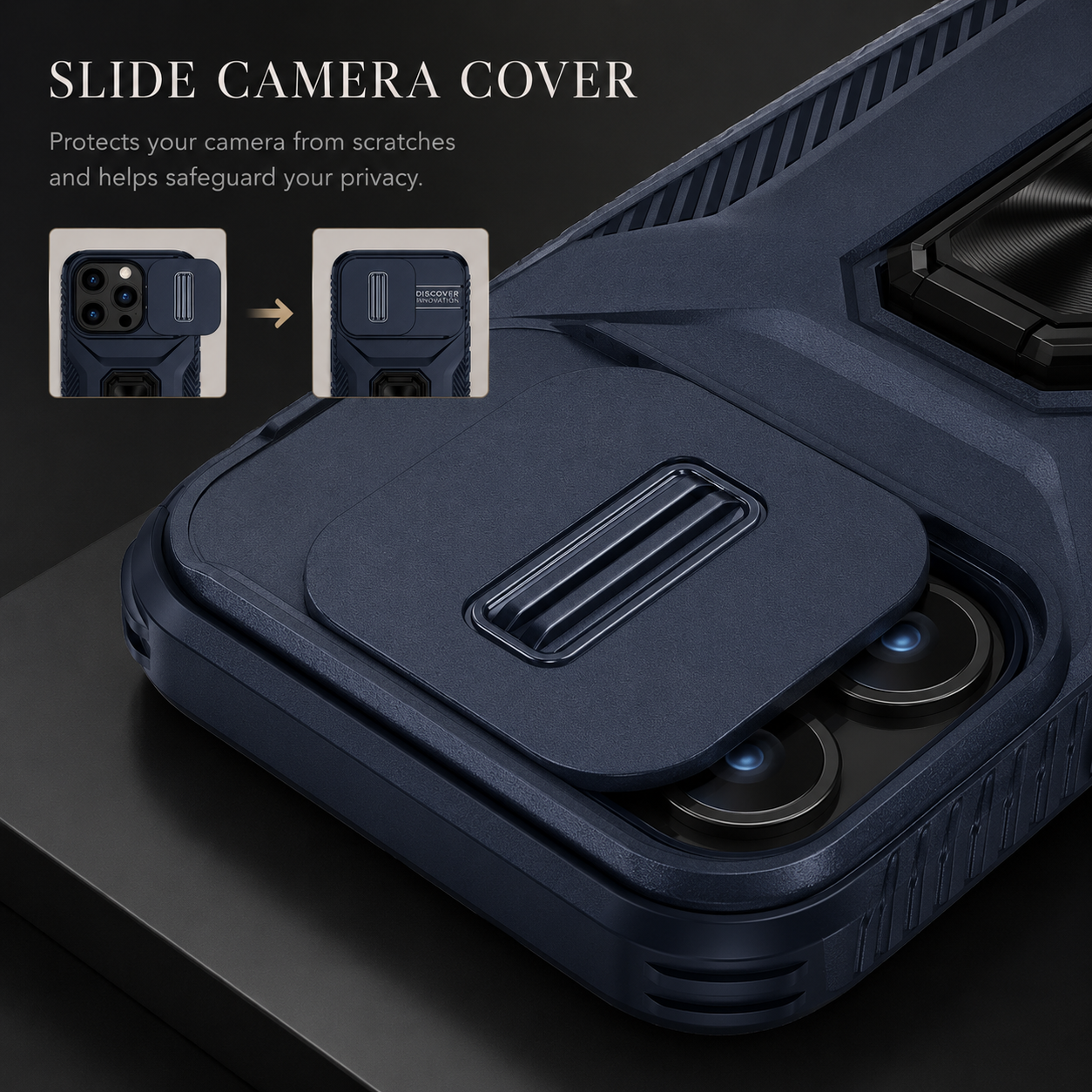 Premium iPhone Case Camera Lens Protection Shockproof Protective Cover Slide Camera Cover Rotary Stand Military Grade Anti Slip Design