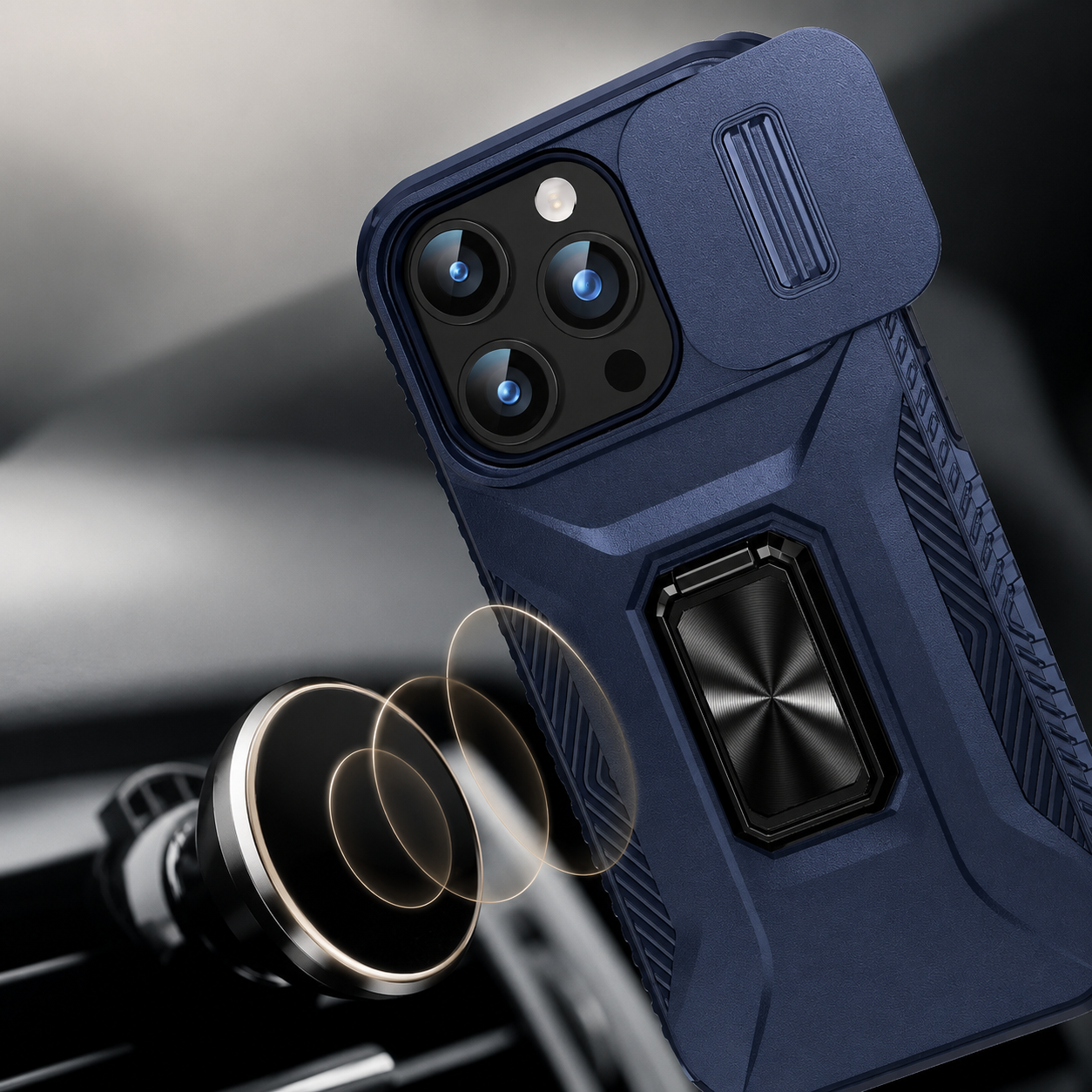 Premium iPhone Case Camera Lens Protection Shockproof Protective Cover Slide Camera Cover Rotary Stand Military Grade Anti Slip Design