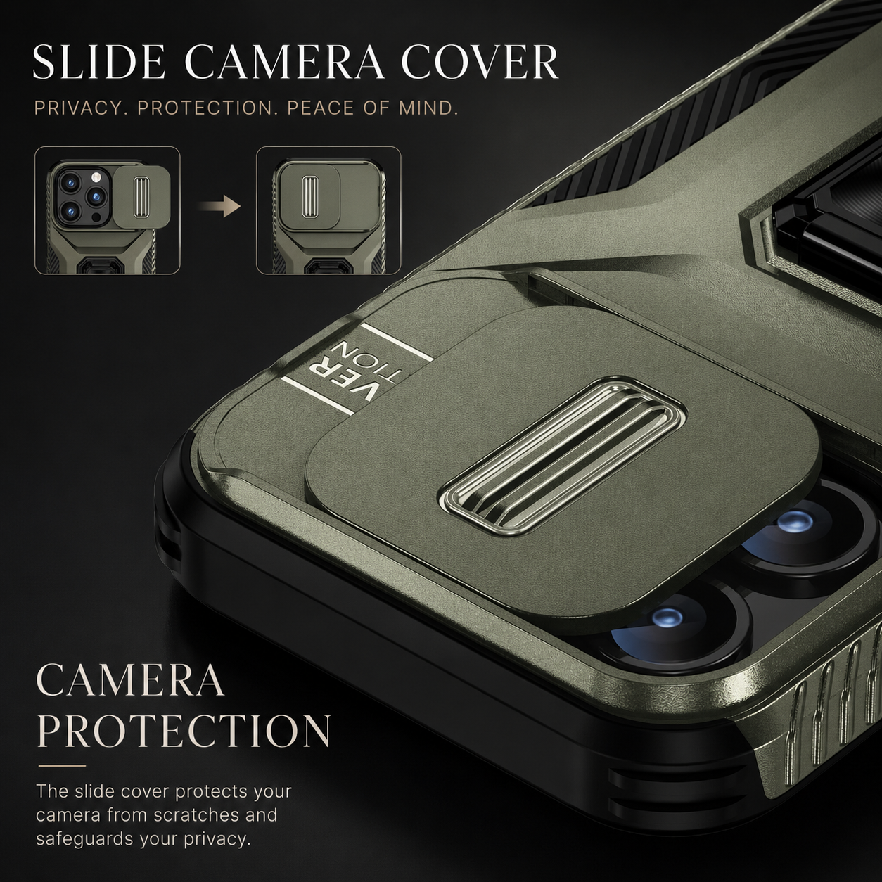 Premium iPhone Case Camera Lens Protection Shockproof Protective Cover Slide Camera Cover Rotary Stand Military Grade Anti Slip Design