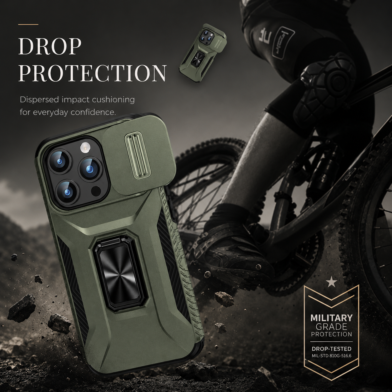 Premium iPhone Case Camera Lens Protection Shockproof Protective Cover Slide Camera Cover Rotary Stand Military Grade Anti Slip Design
