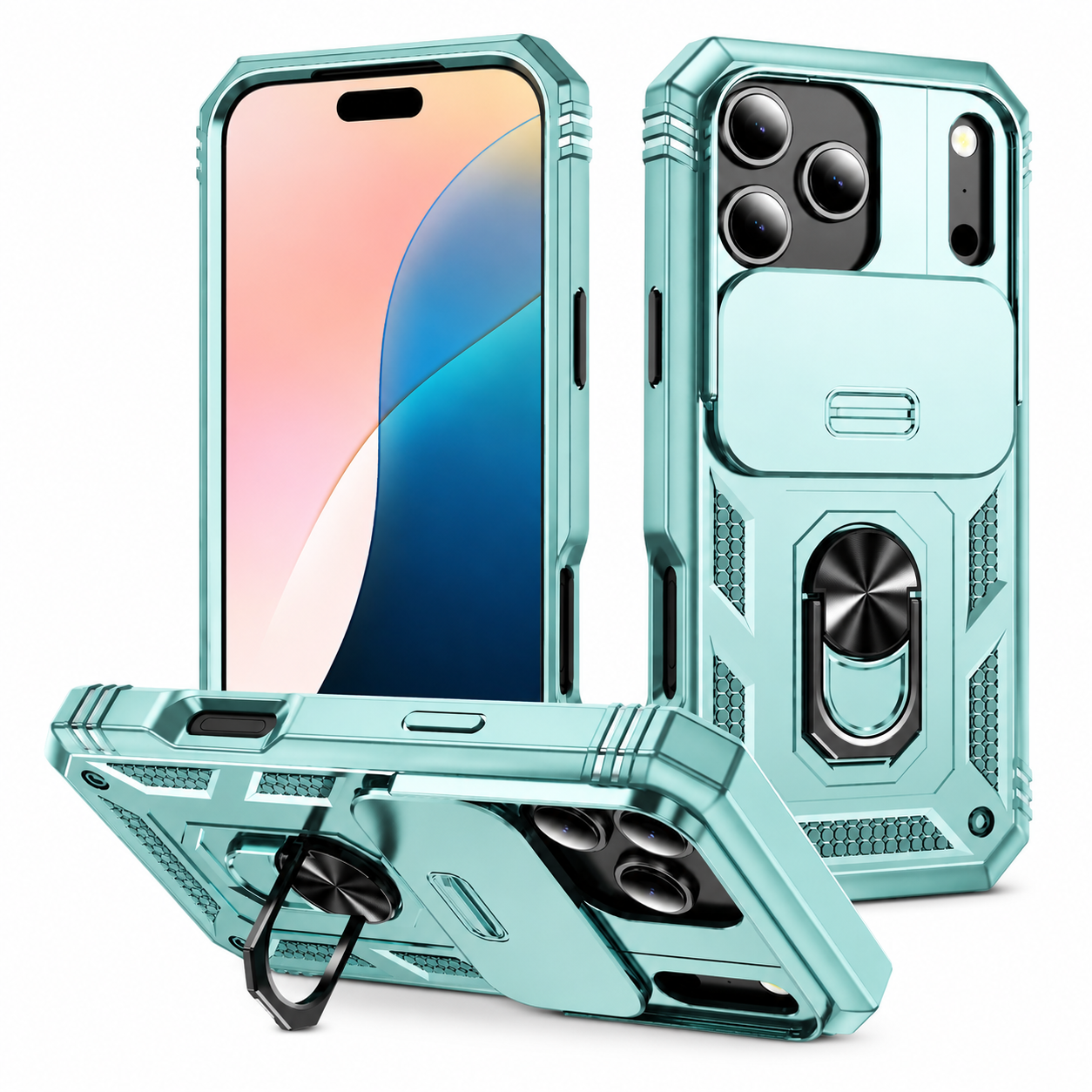 Premium iPhone Case Camera Lens Protection Shockproof Protective Cover Sliding Camera Cover 360 Rotating Kickstand Heavy Duty Design