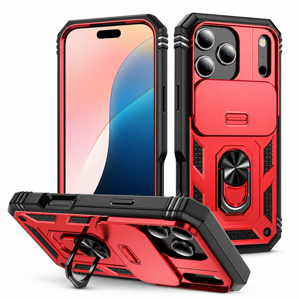Premium iPhone Case Camera Lens Protection Shockproof Protective Cover Sliding Camera Cover 360 Rotating Kickstand Heavy Duty Design