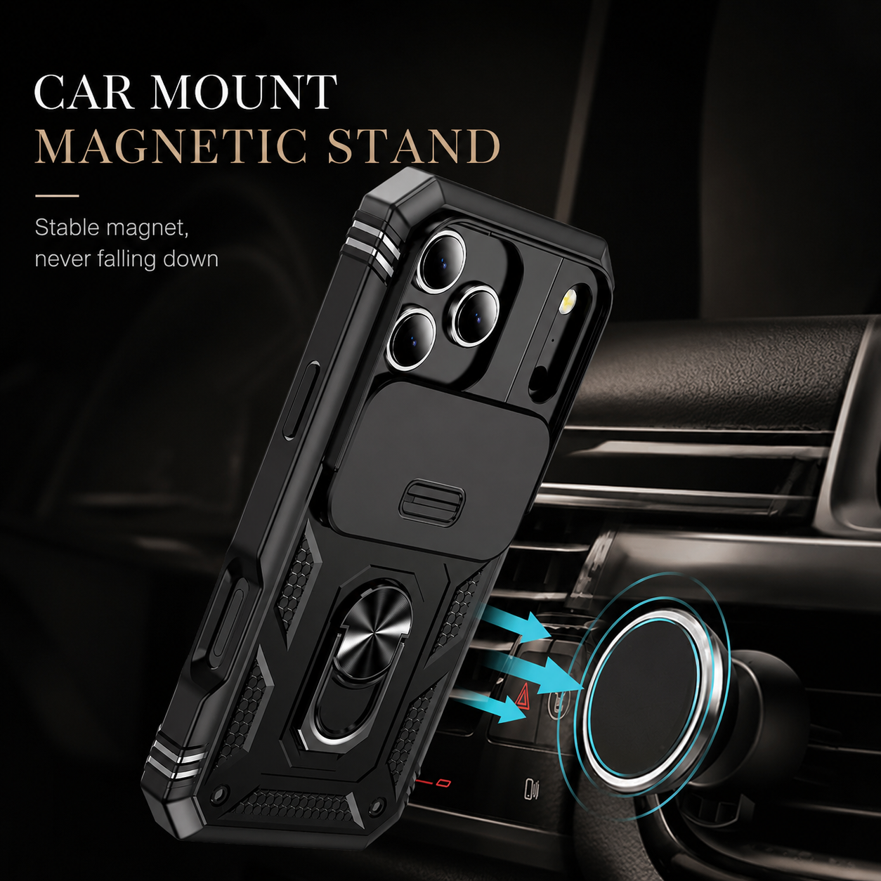 Premium iPhone Case Camera Lens Protection Shockproof Protective Cover Sliding Camera Cover 360 Rotating Kickstand Heavy Duty Design