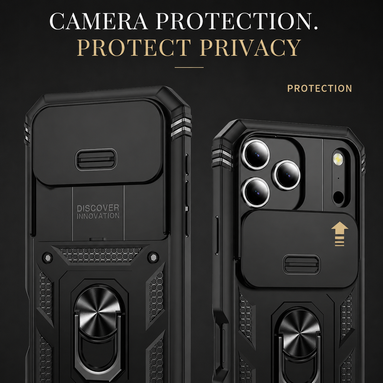 Premium iPhone Case Camera Lens Protection Shockproof Protective Cover Sliding Camera Cover 360 Rotating Kickstand Heavy Duty Design