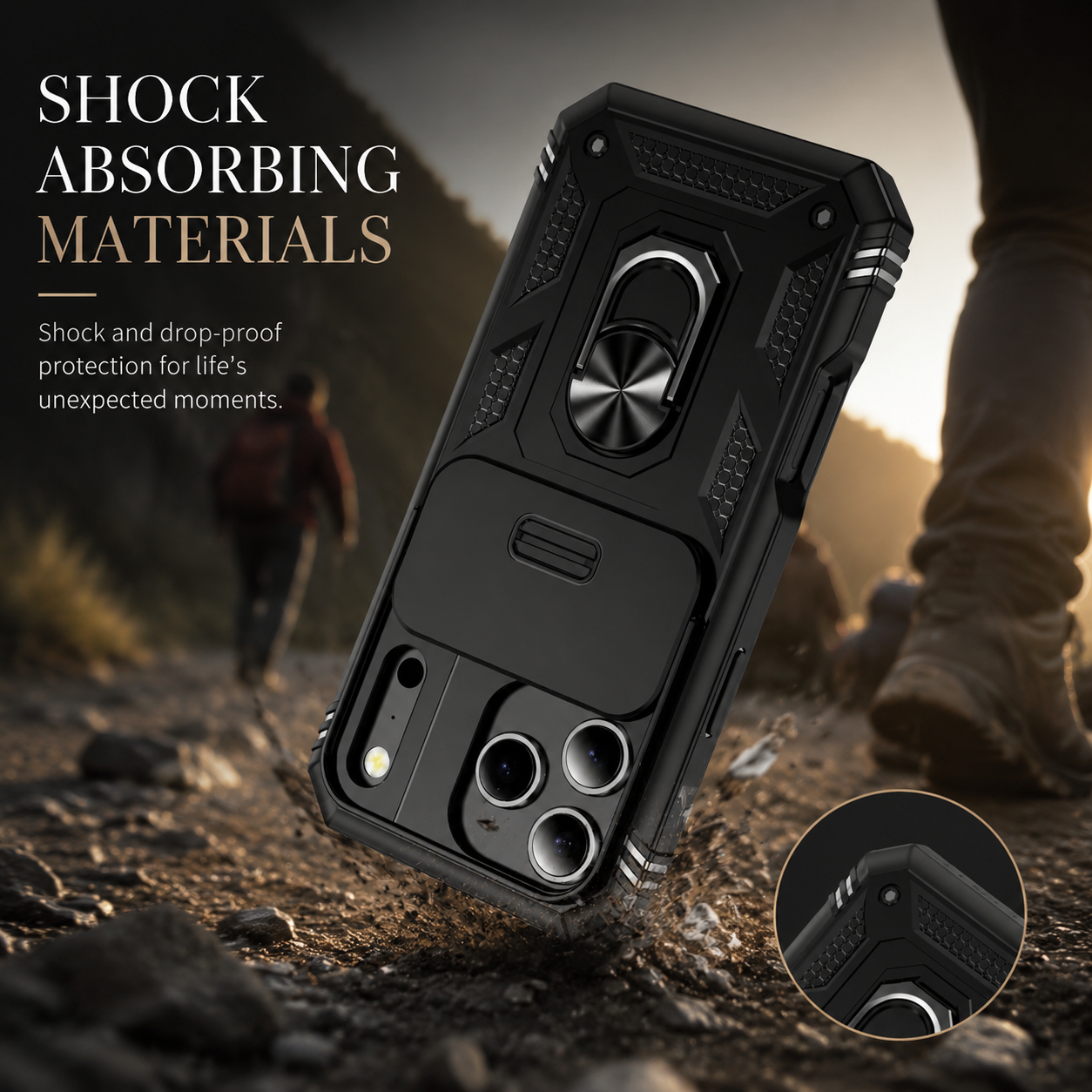 Premium iPhone Case Camera Lens Protection Shockproof Protective Cover Sliding Camera Cover 360 Rotating Kickstand Heavy Duty Design