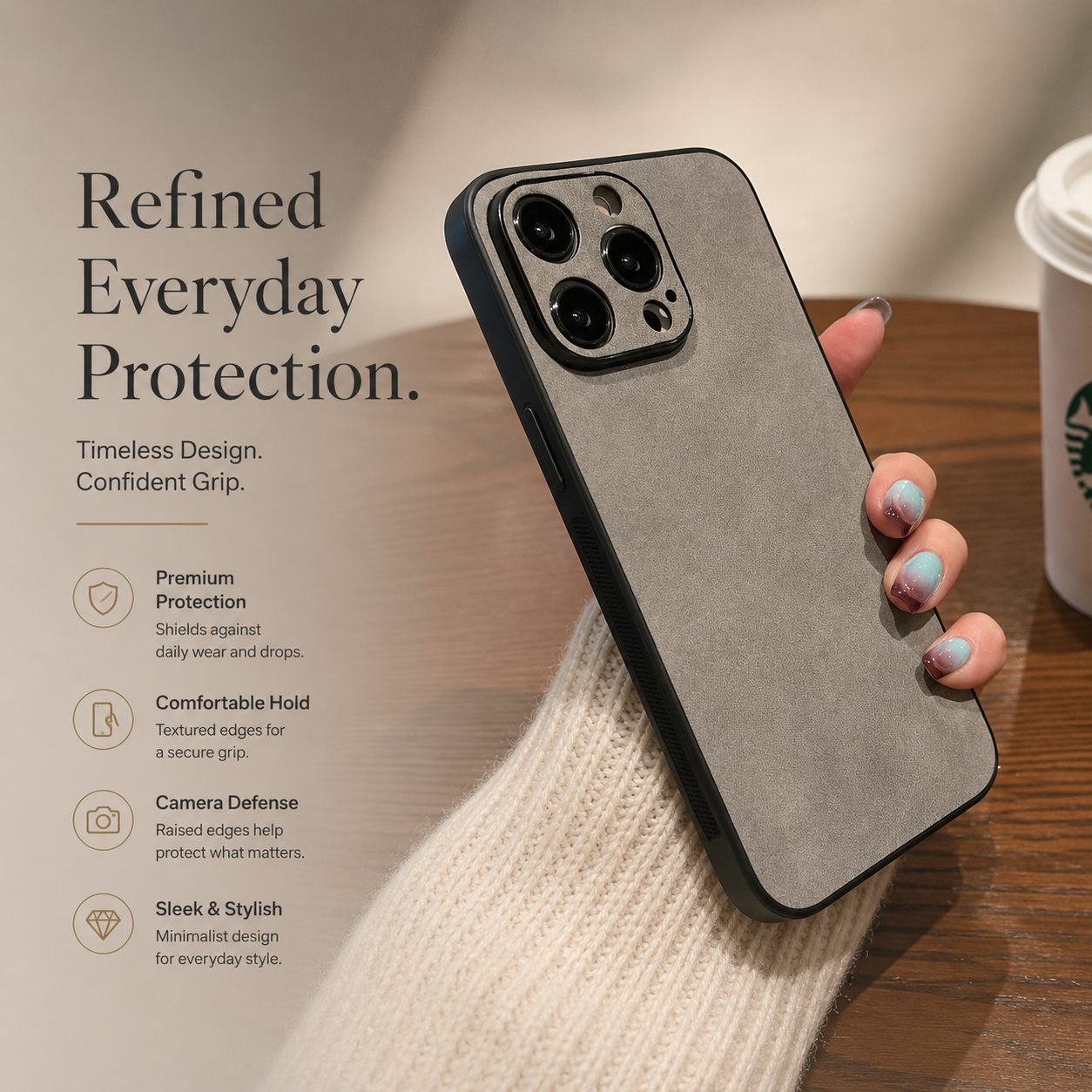 Premium iPhone Case Camera Lens Protection Shockproof Protective Cover Suede Leather Non Slip Anti Fingerprint Ultra Thin Design