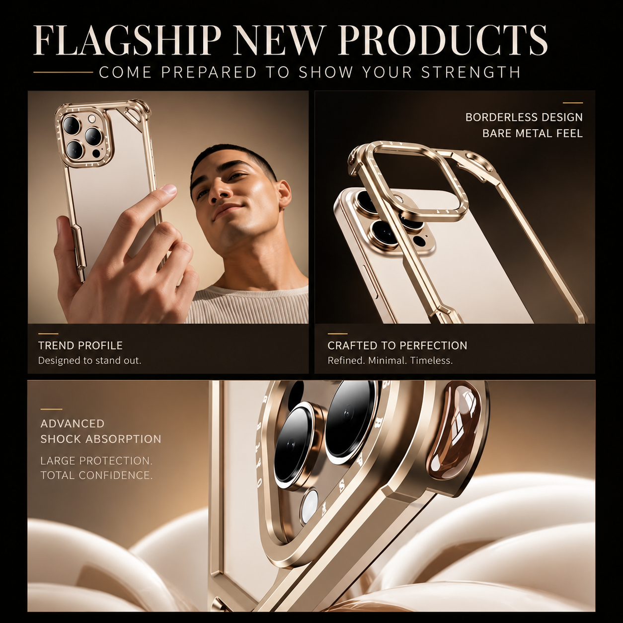 Premium iPhone Case Camera Lens Protection Ultra Thin Metal Frame Bumper Shockproof Cover Wireless Charging Compatible Half Wrapped Design