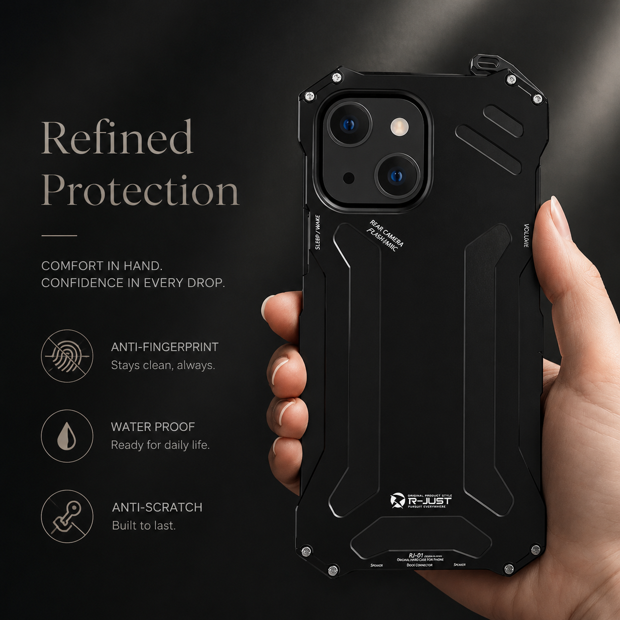Premium iPhone Case Camera Lens Protection with Aluminum Alloy Armor Construction, Shockproof Design, Anti Scratch Surface, Matte Non Slip Finish