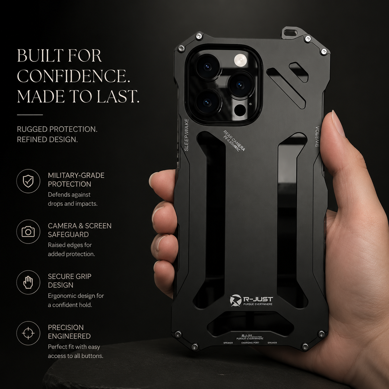 Premium iPhone Case Camera Lens Protection with Aluminum Alloy Armor Construction, Shockproof Design, Anti Scratch Surface, Matte Non Slip Finish