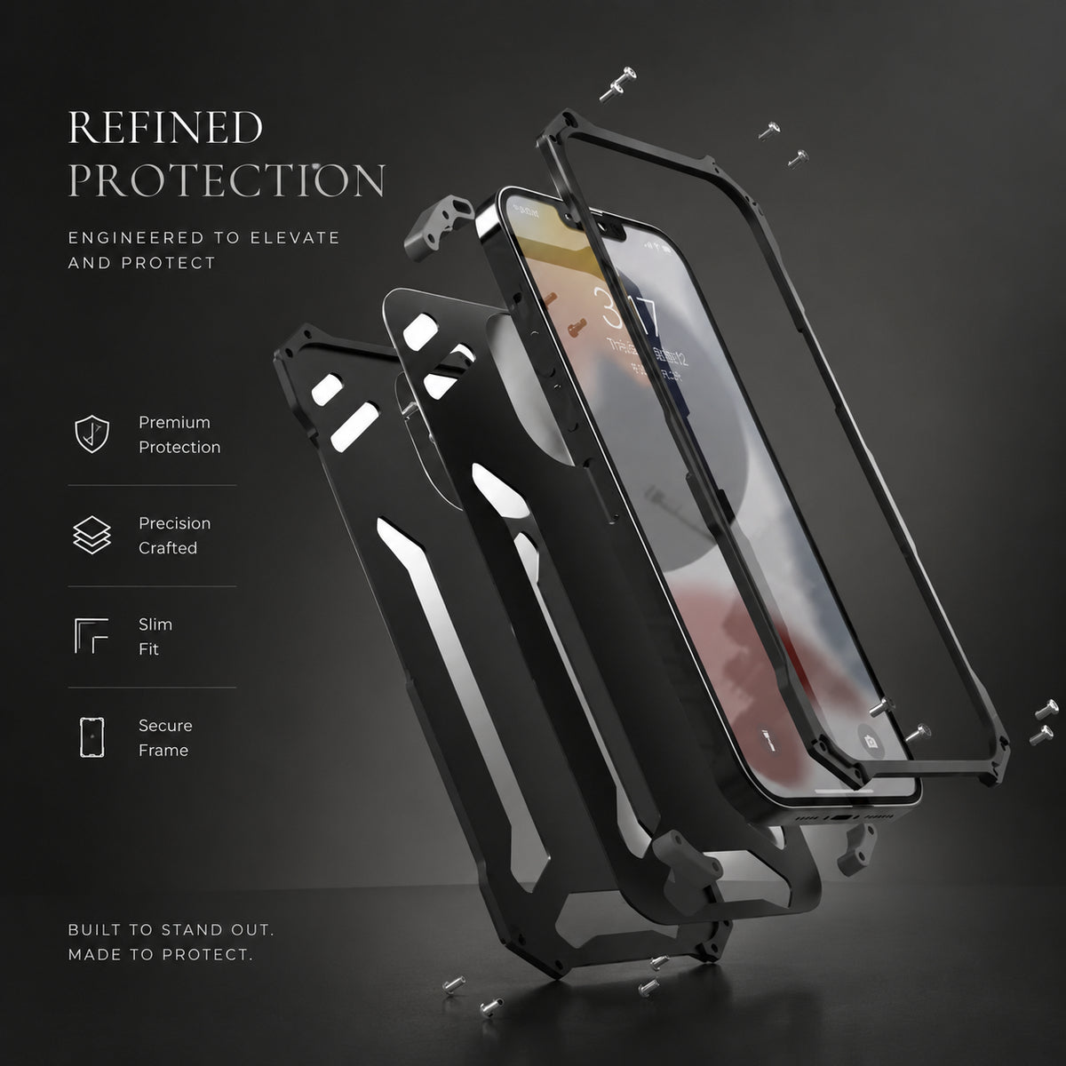 Premium iPhone Case Camera Lens Protection with Aluminum Metal Construction, Shockproof Design, Anti Scratch Surface, Anti Fingerprint Non Slip Finish