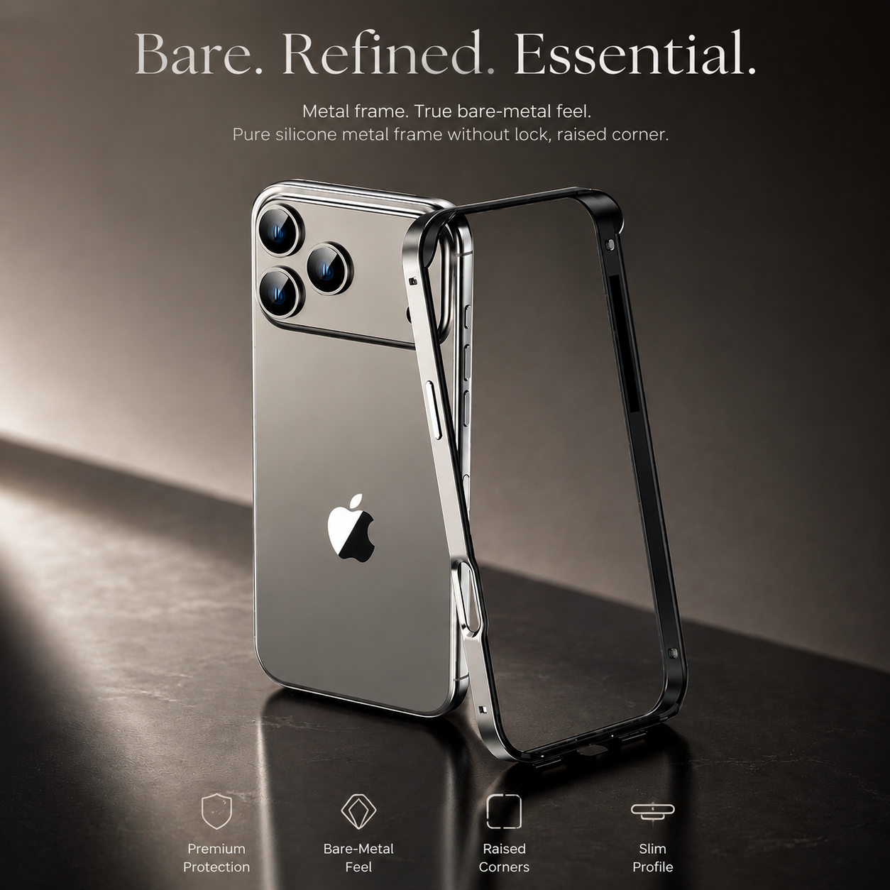 Premium iPhone Case Camera Lens Protection with Aluminum Metal Frame, Silicone Bumper, Anti Scratch Surface, Durable Shockproof Protective Design