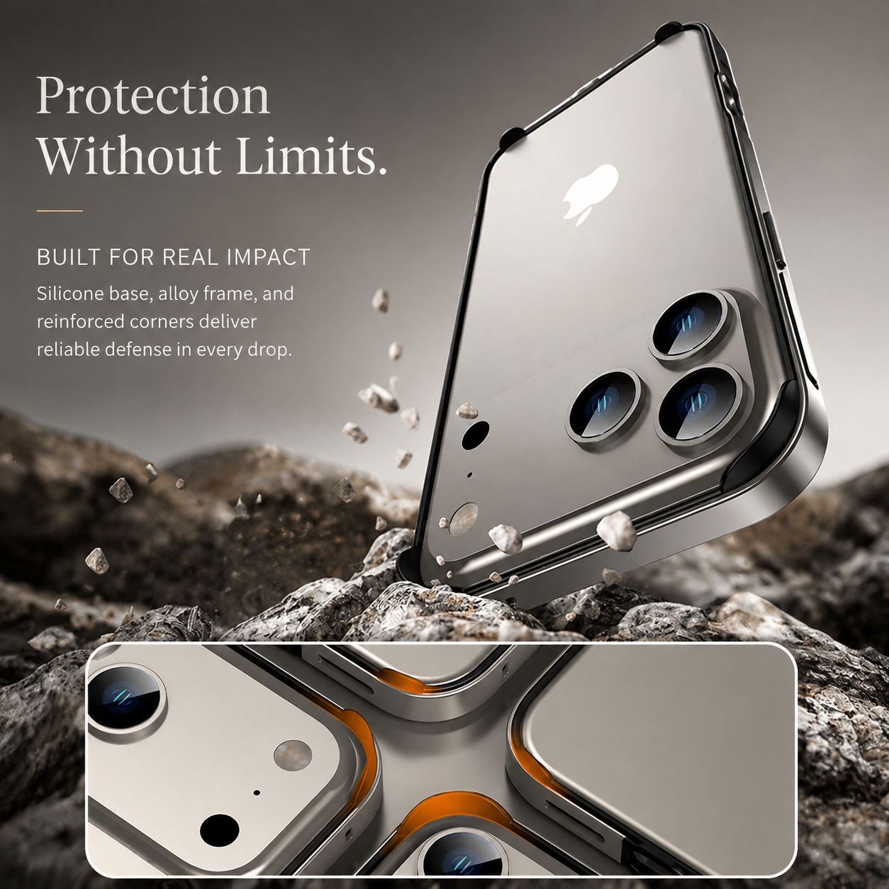 Premium iPhone Case Camera Lens Protection with Aluminum Metal Frame, Silicone Bumper, Anti Scratch Surface, Durable Shockproof Protective Design