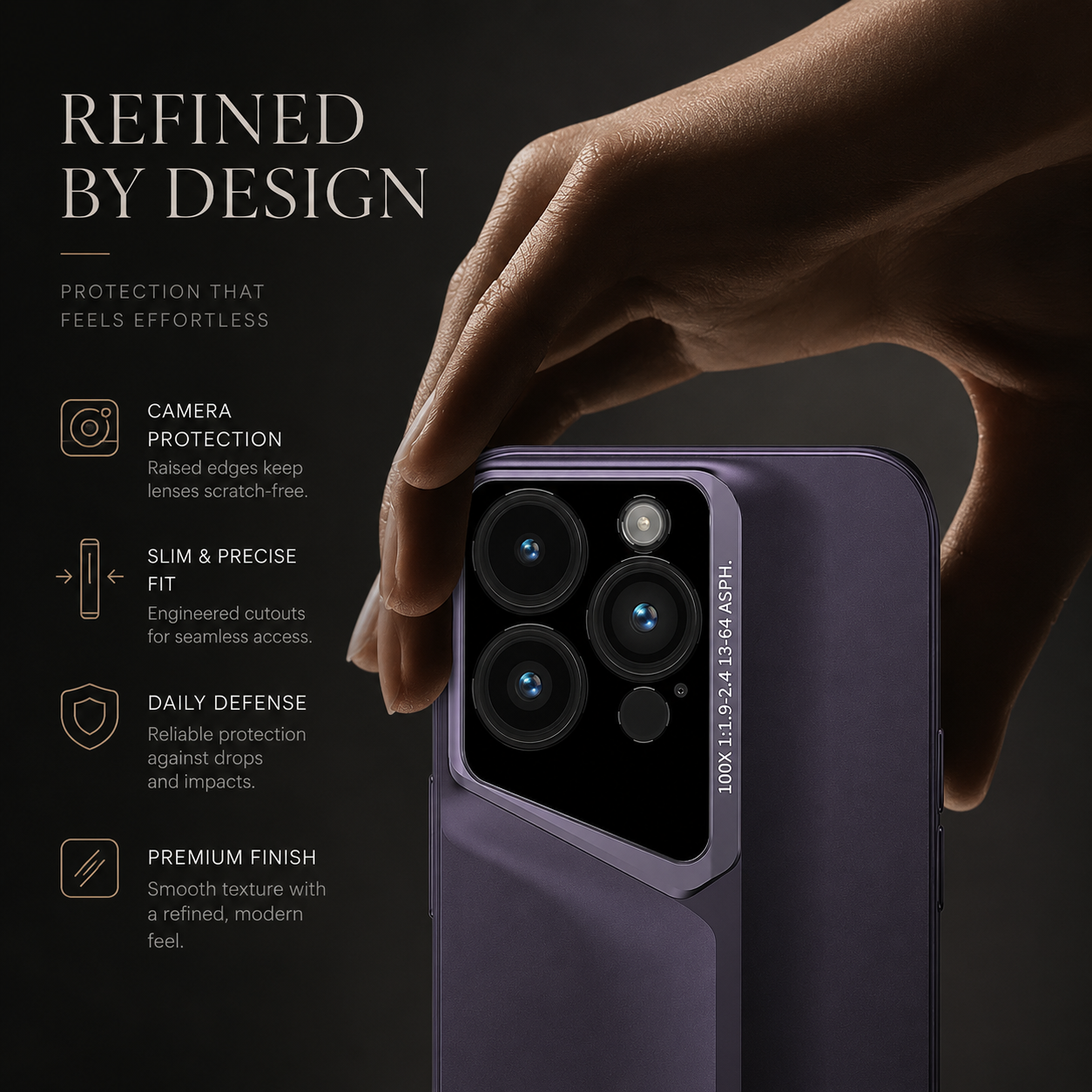 Premium iPhone Case Camera Lens Protection with Matte Hard PC Construction, Shockproof Design, Anti Scratch Surface, Anti Fingerprint Non Slip Finish