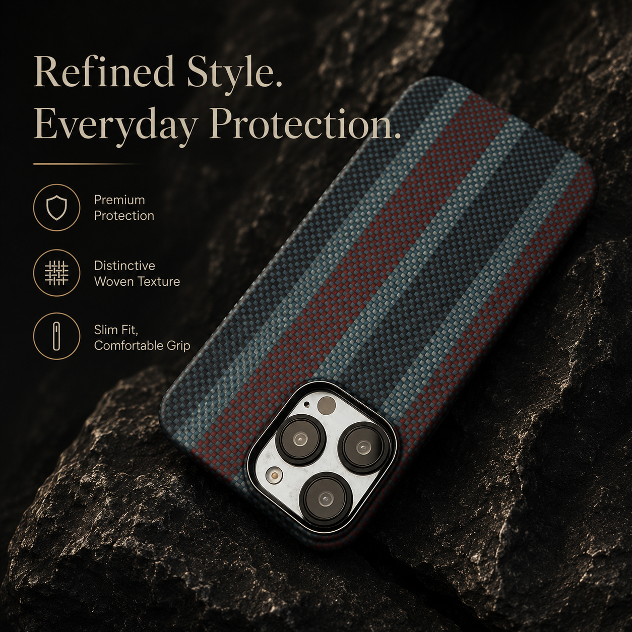Premium iPhone Case Carbon Fiber Aramid Cover Shockproof Anti Fingerprint Anti Scratch Non Slip Grip Ultra Thin Lightweight Design Durable Protective Case
