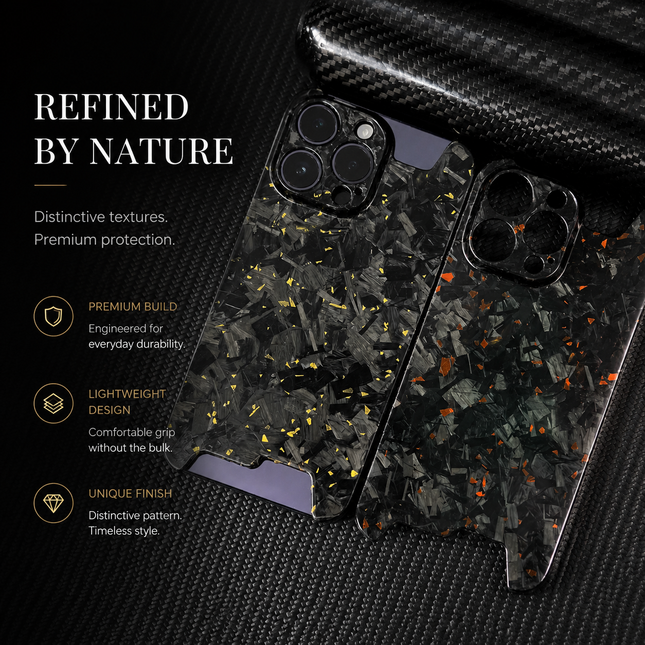 Premium iPhone Case Carbon Fiber Aramid Cover Shockproof Anti Fingerprint Non Slip Grip Ultra Thin Lightweight Durable Protective Case Glossy Design