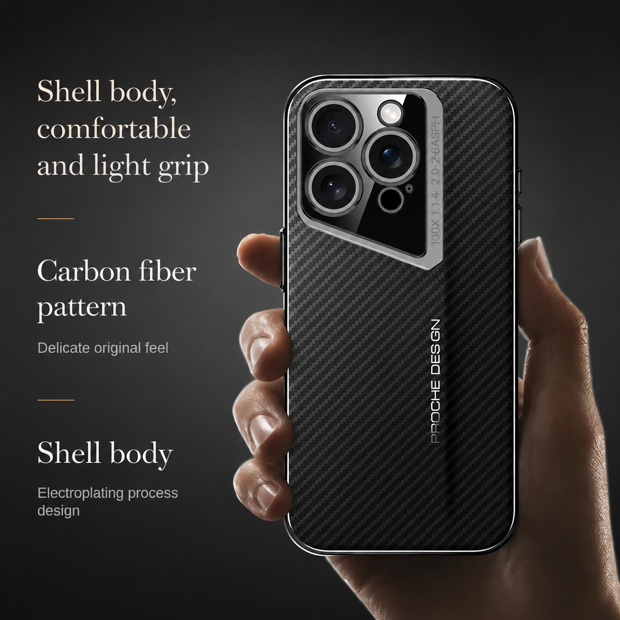 Premium iPhone Case Carbon Fiber Fighter-Style Electroplated Cover with Magnetic Shockproof Design, Anti-Fingerprint Non-Slip Full-Coverage Protection