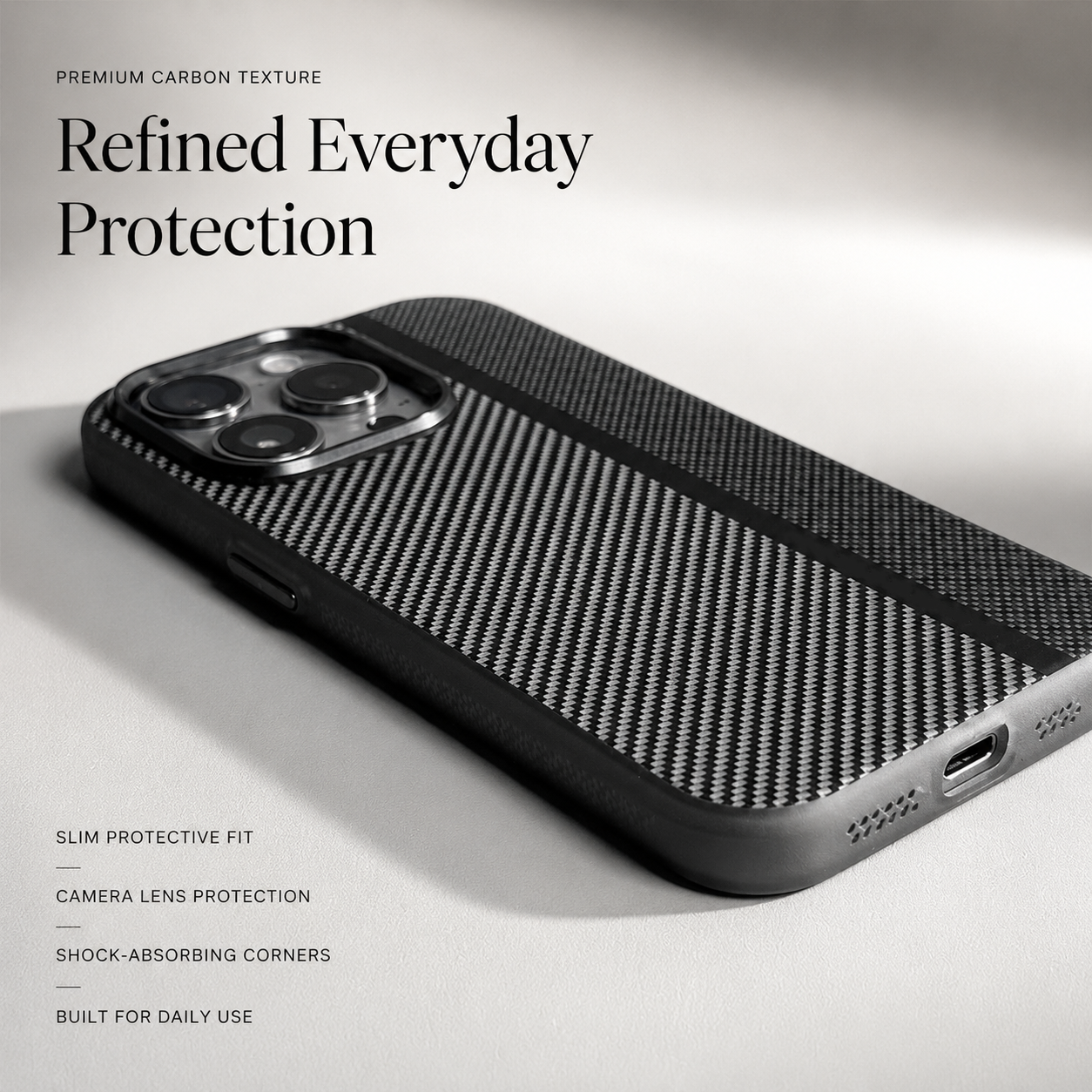 Premium iPhone Case Carbon Fiber Magnetic Cover Metal Camera Frame MagSafe Compatible Shockproof Airbag Corners Anti Fingerprint Hybrid Protection
