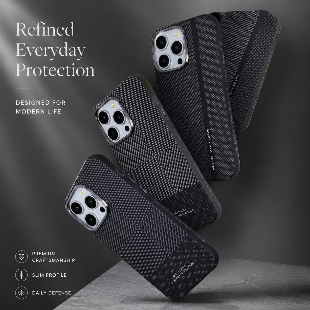 Premium iPhone Case Carbon Fiber Magnetic Cover Metal Camera Frame MagSafe Compatible Shockproof Airbag Corners Anti Fingerprint Hybrid Protection