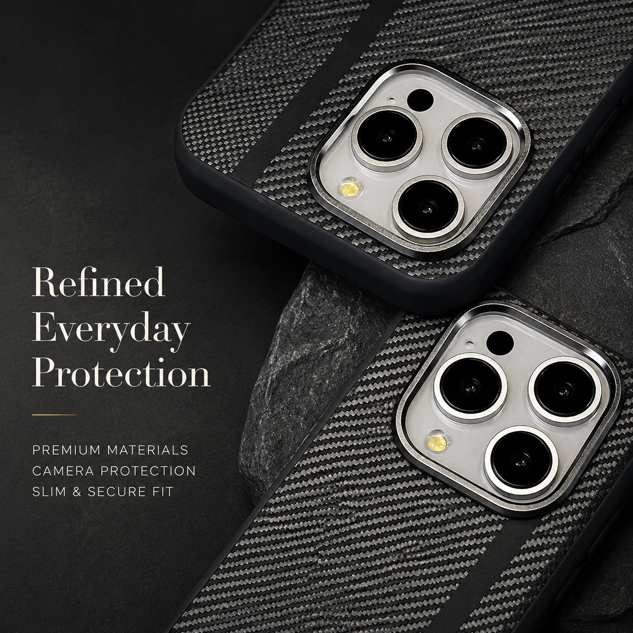 Premium iPhone Case Carbon Fiber Magnetic Cover Metal Camera Frame MagSafe Compatible Shockproof Airbag Corners Anti Fingerprint Hybrid Protection