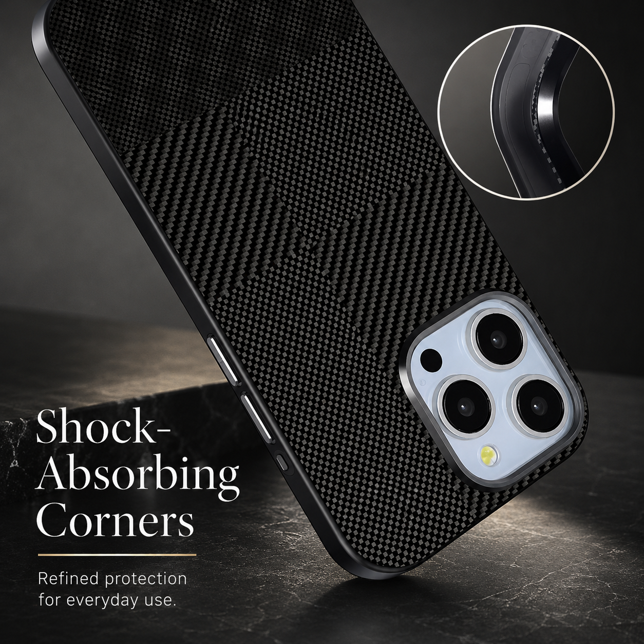 Premium iPhone Case Carbon Fiber Magnetic Cover Metal Camera Frame MagSafe Compatible Shockproof Airbag Corners Anti Fingerprint Hybrid Protection