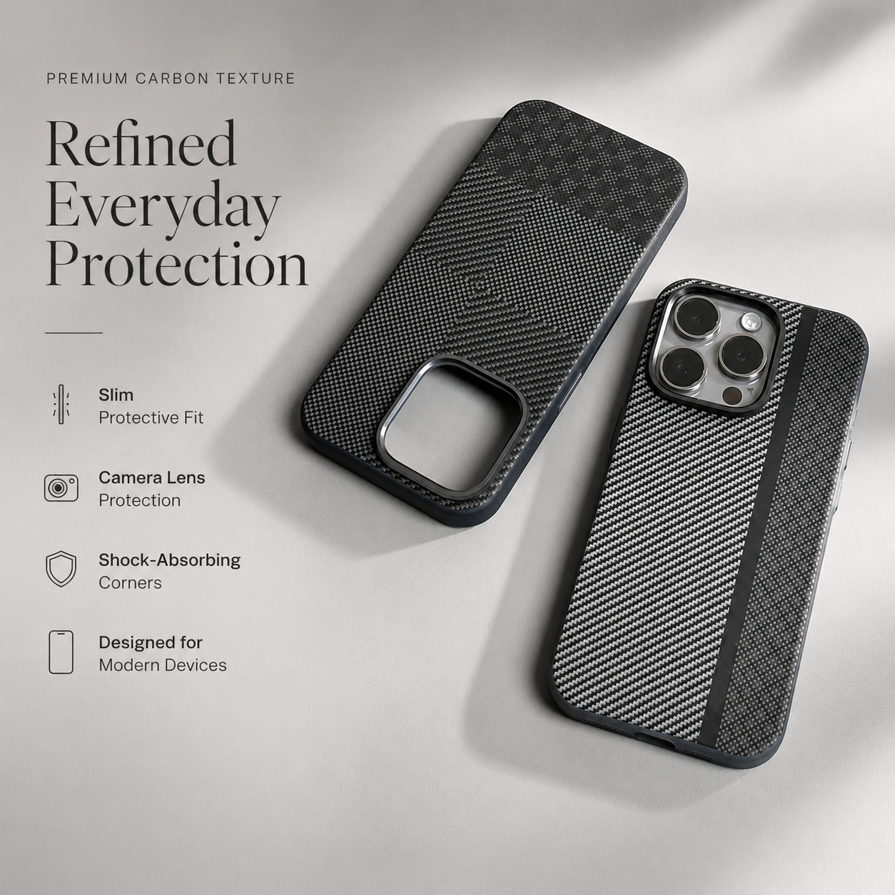 Premium iPhone Case Carbon Fiber Magnetic Cover Metal Camera Frame MagSafe Compatible Shockproof Airbag Corners Anti Fingerprint Hybrid Protection