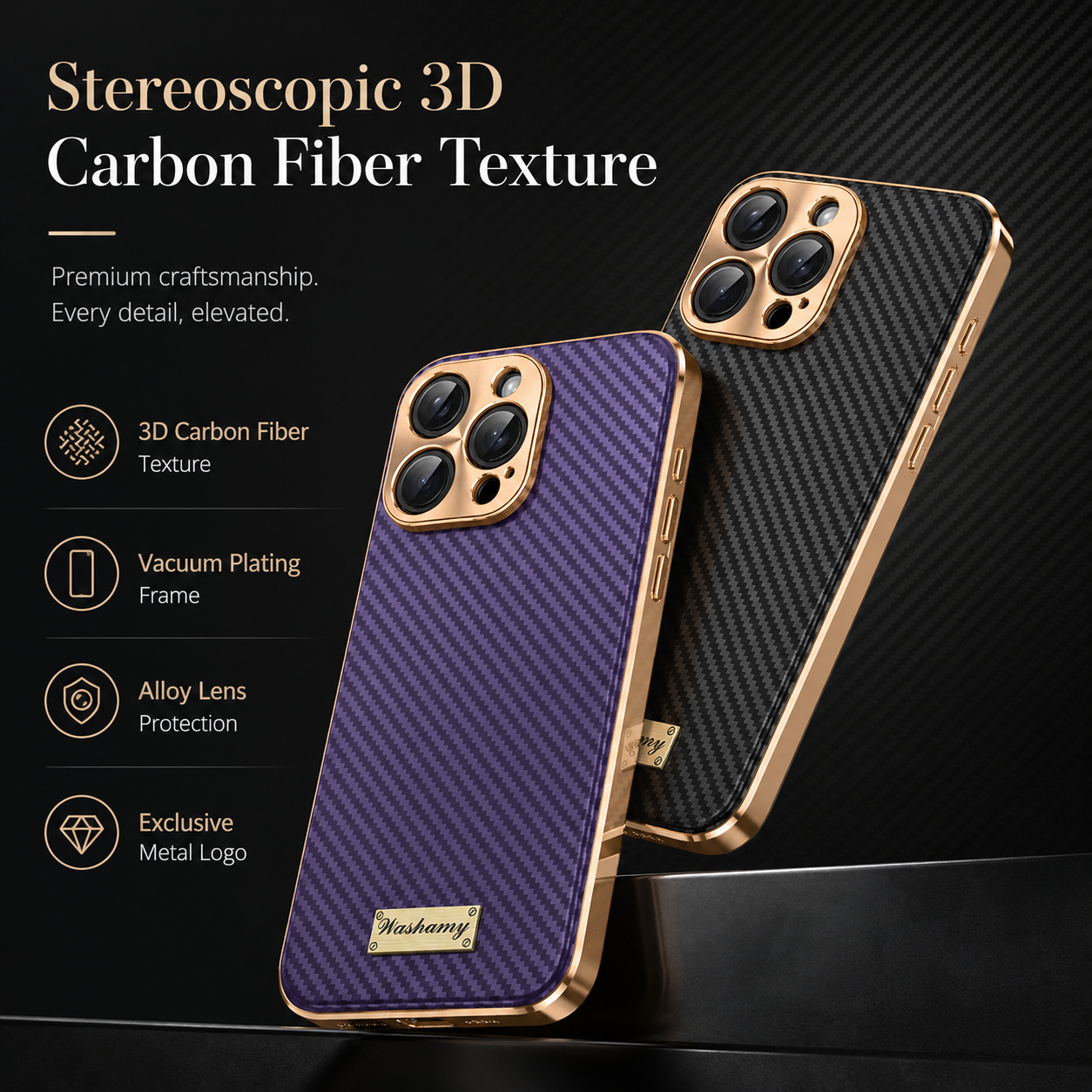 Premium iPhone Case Carbon Fiber Textured Leather Protective Cover Camera Lens Protection Shockproof Slim Fit Durable Design